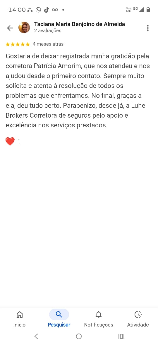 Avaliação de Taciana Maria Benjoino de Almeida